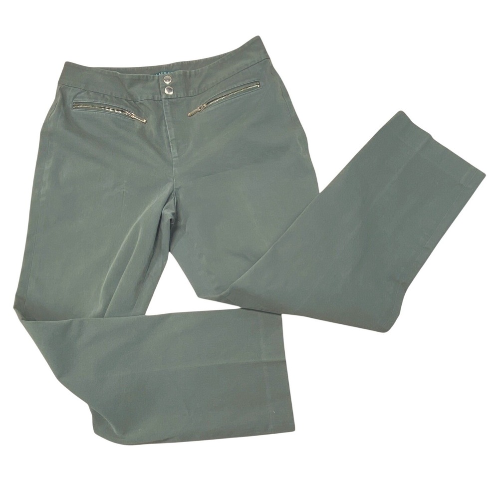 Lauren Ralph Lauren‎ Pants Size 10 Olive Green Zip Pocket Career Casual chic